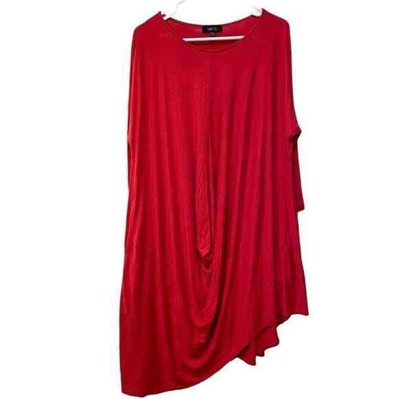 Jason by Comfy USA Dress Womens M Red Mini 3/4 Sleeve Balloon Hem Lagenlook Flow - Picture 1 of 9